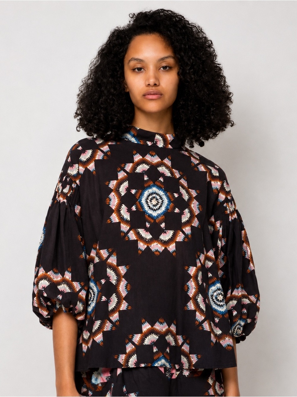 Sea New York Lindstrom Quilt Print Puff Sleeve Top | Medium